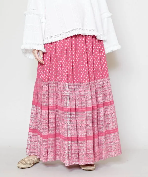 Foil Print Tiered Skirt