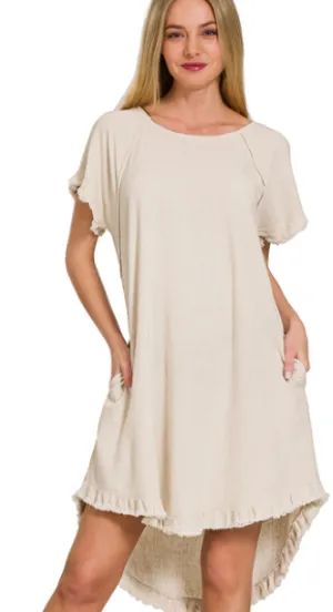 Frayed Hi-Lo Hem Dress