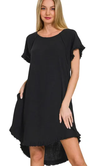 Frayed Hi-Lo Hem Dress