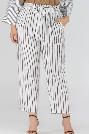 Full Size Striped Paperbag Waist Cropped Pants for Women