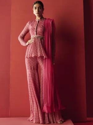 Fuschia Peplum With Sharara Set