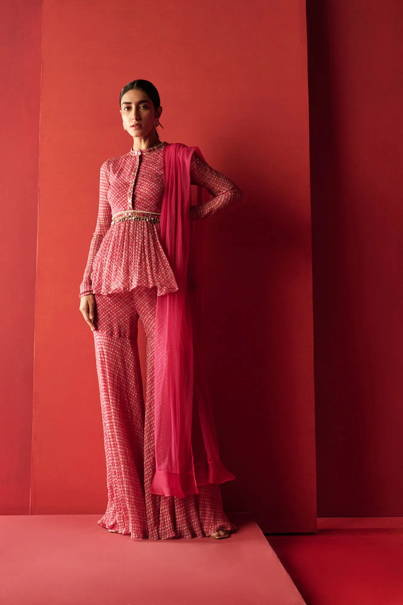 Fuschia Peplum With Sharara Set
