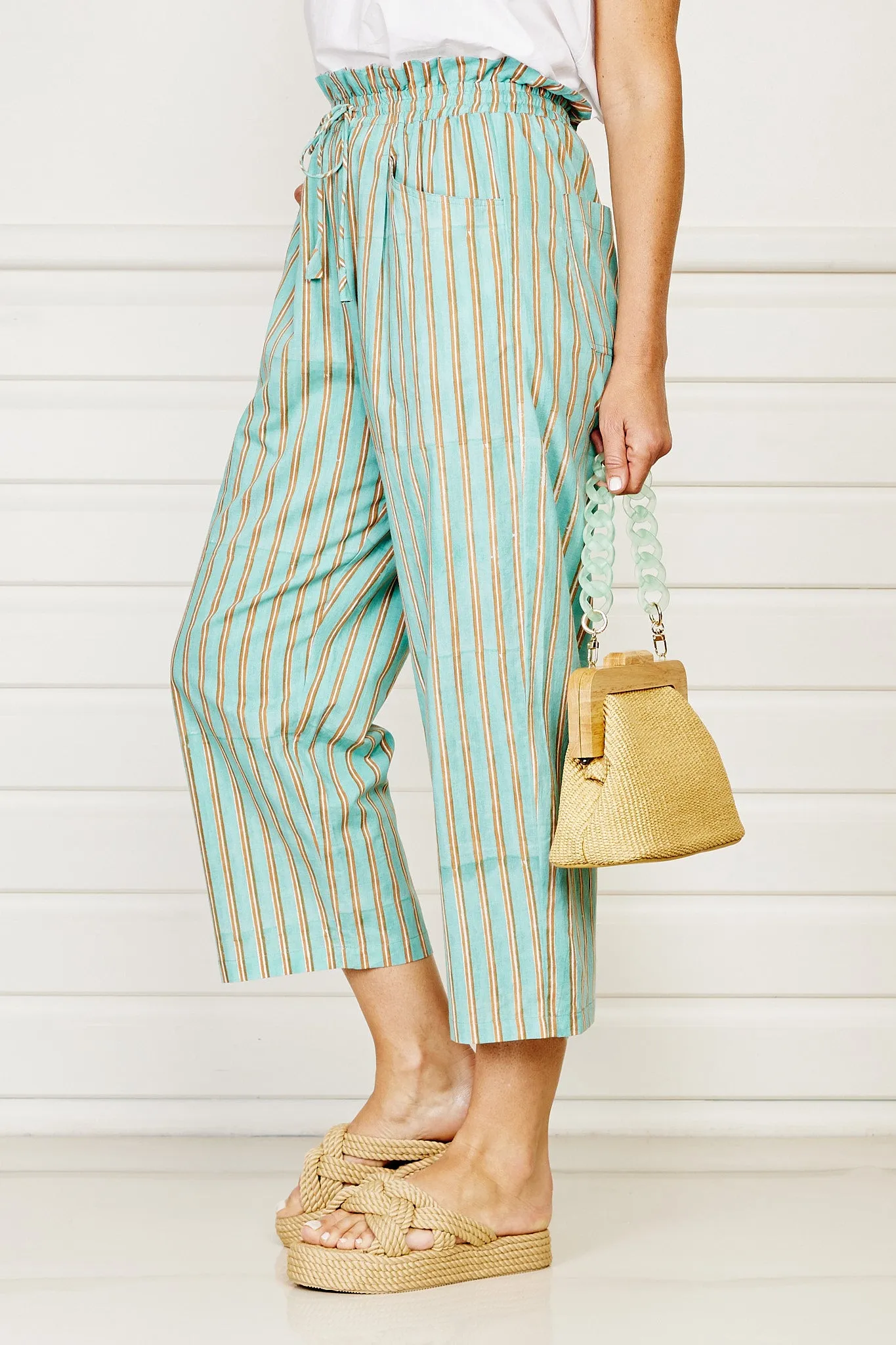 Gandhi Pants - Jade & Bronze Stripe