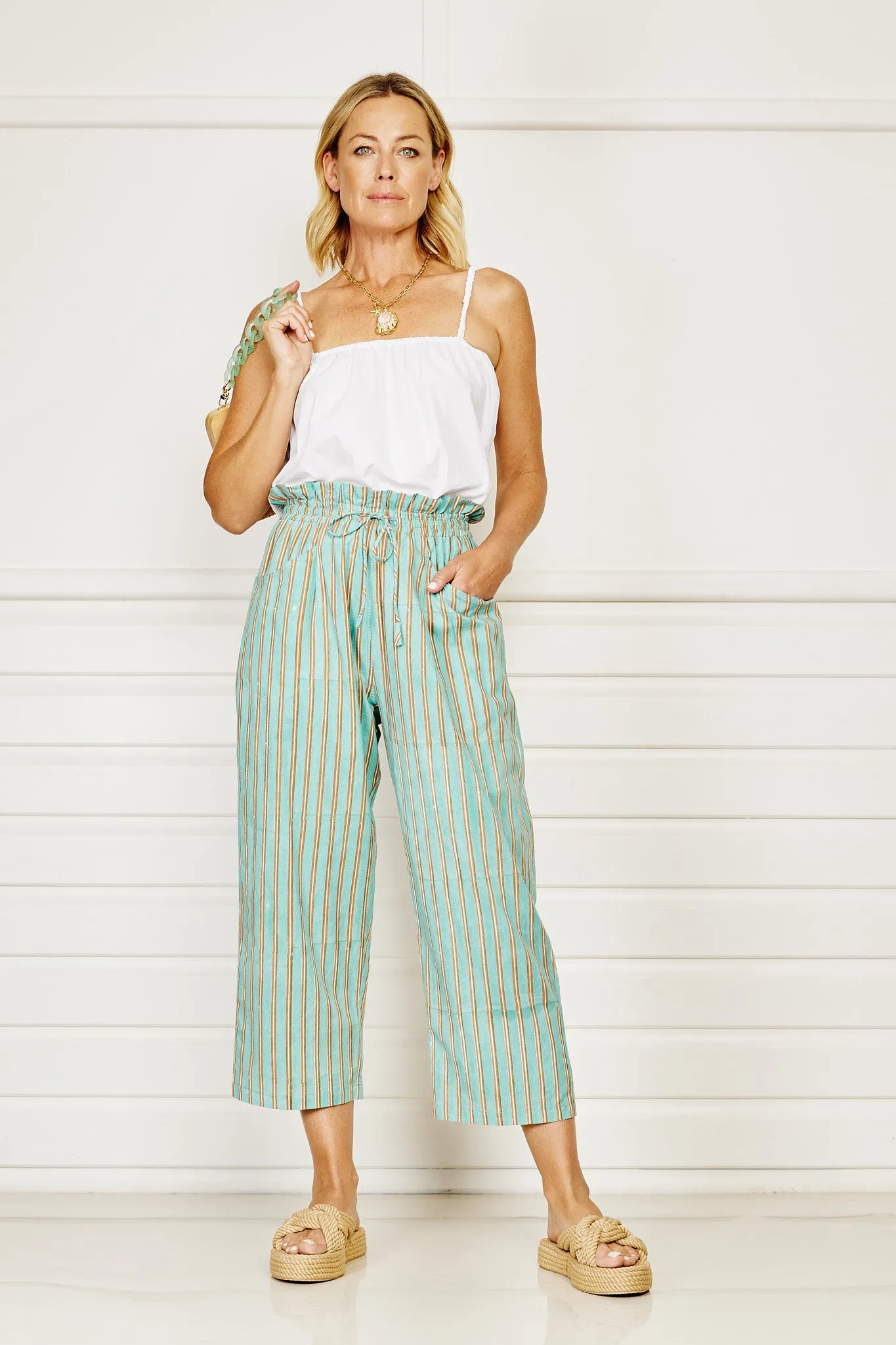 Gandhi Pants - Jade & Bronze Stripe