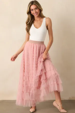 Garden Gathering Dusty Pink Tiered Ruffle Tulle Maxi Skirt