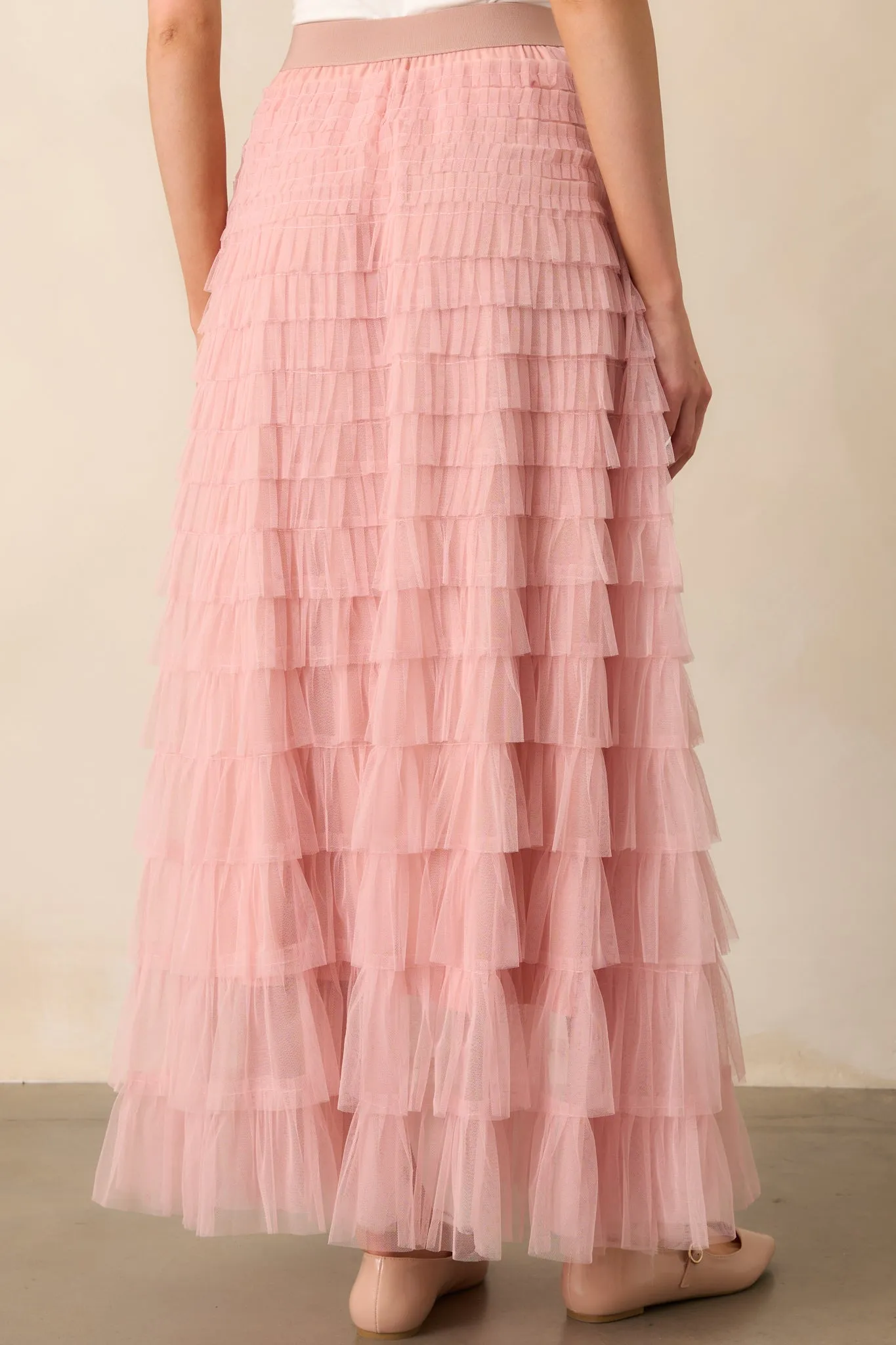 Garden Gathering Dusty Pink Tiered Ruffle Tulle Maxi Skirt