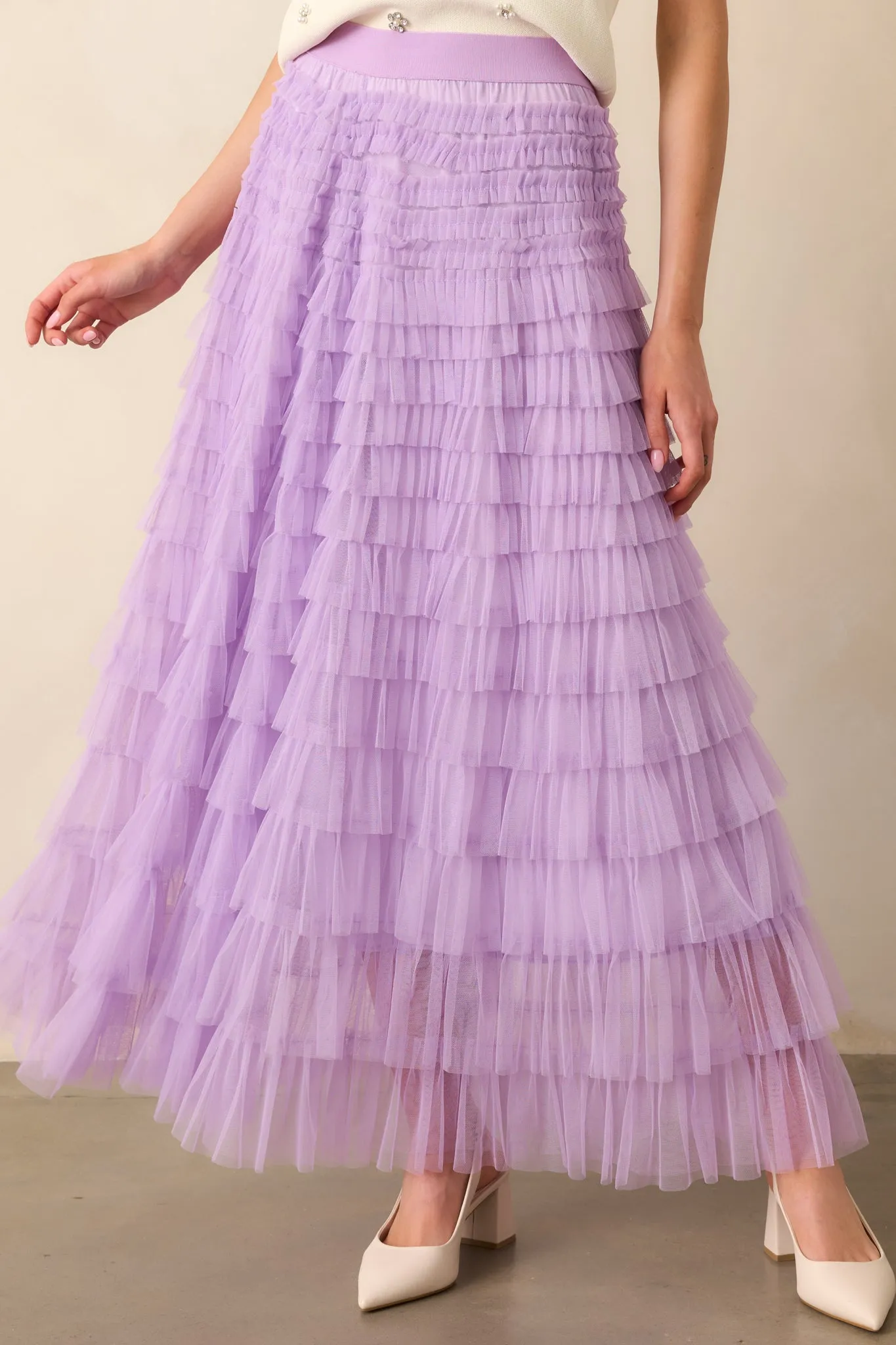 Garden Gathering Lavender Tiered Ruffle Tulle Maxi Skirt