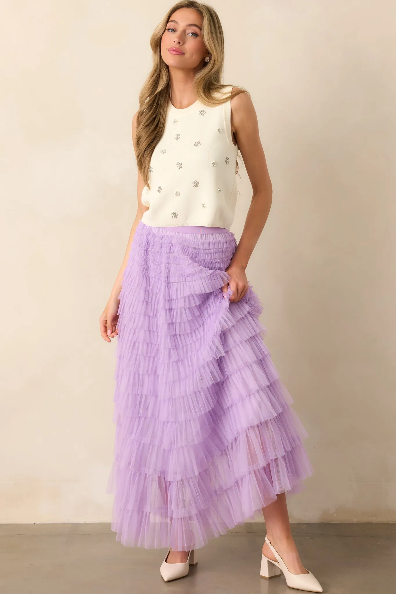 Garden Gathering Lavender Tiered Ruffle Tulle Maxi Skirt