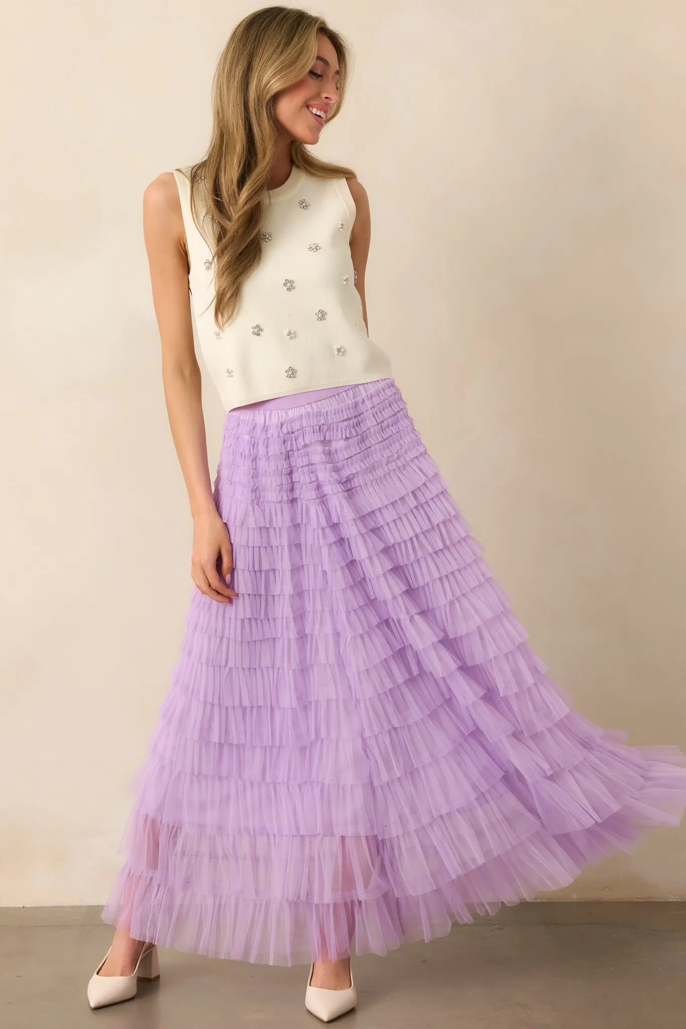 Garden Gathering Lavender Tiered Ruffle Tulle Maxi Skirt