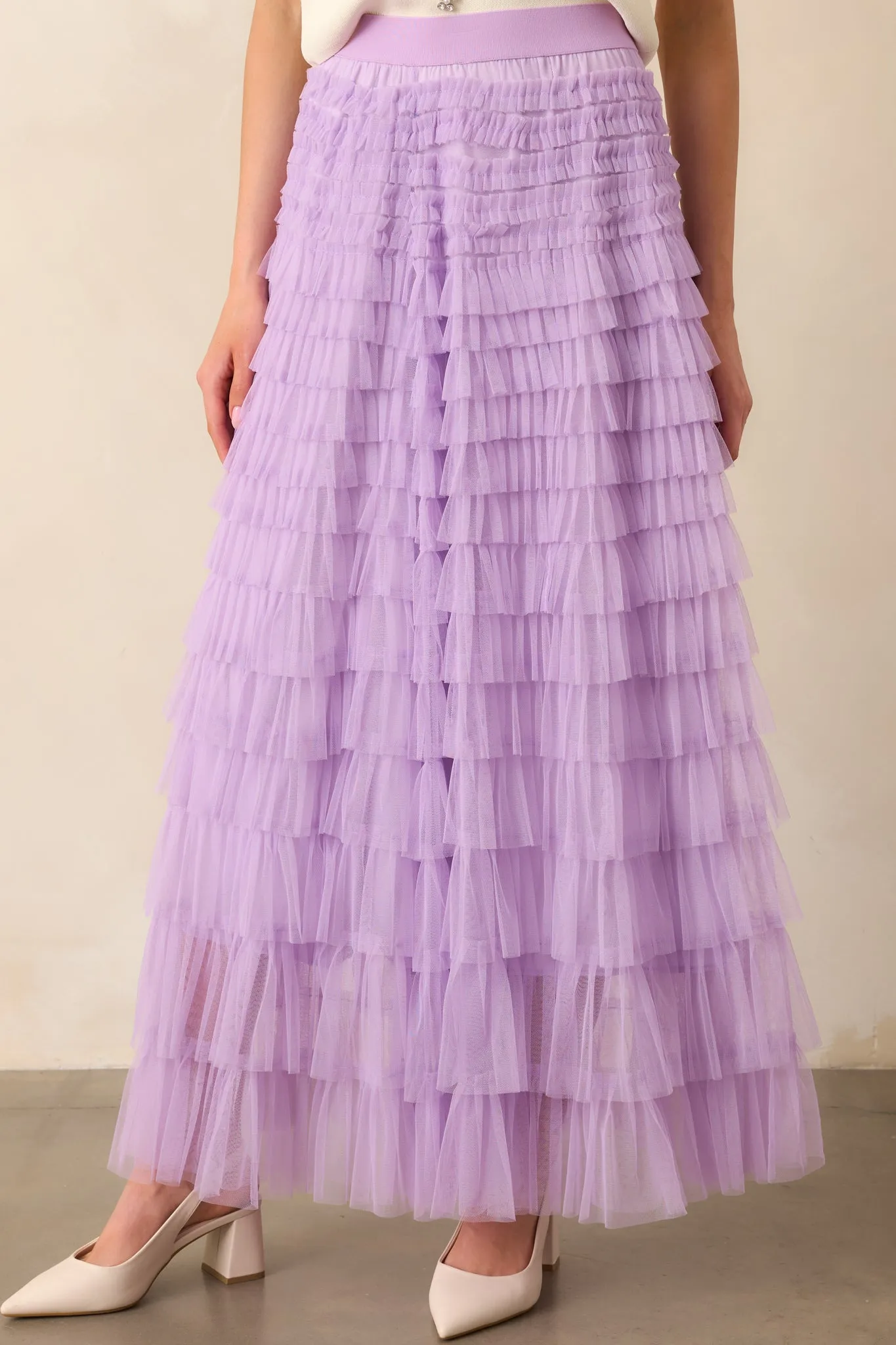 Garden Gathering Lavender Tiered Ruffle Tulle Maxi Skirt