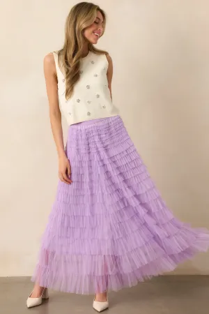 Garden Gathering Lavender Tiered Ruffle Tulle Maxi Skirt