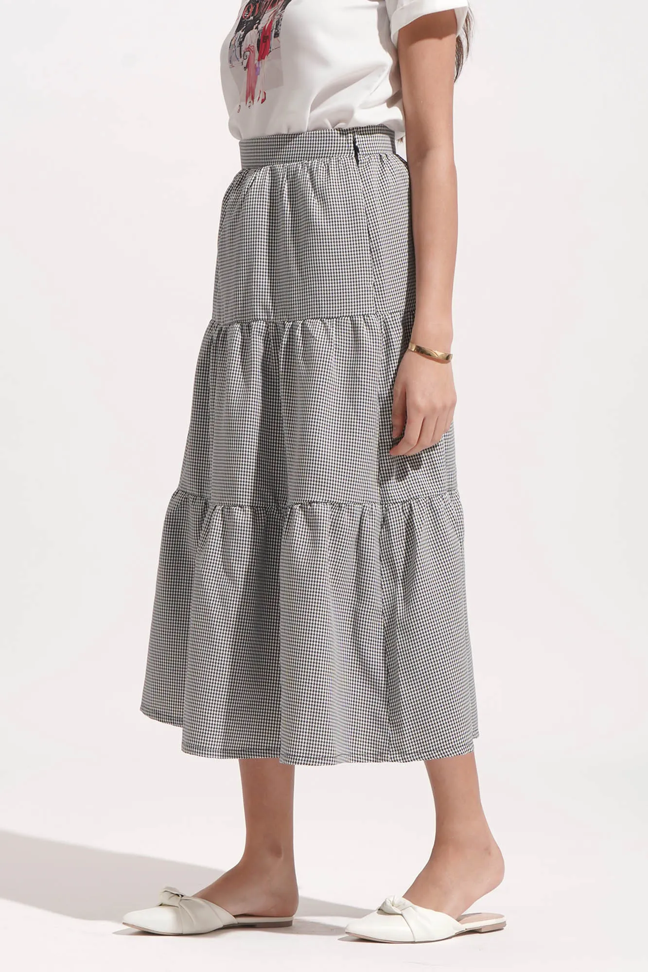 Gingham Tiered Midi Skirt