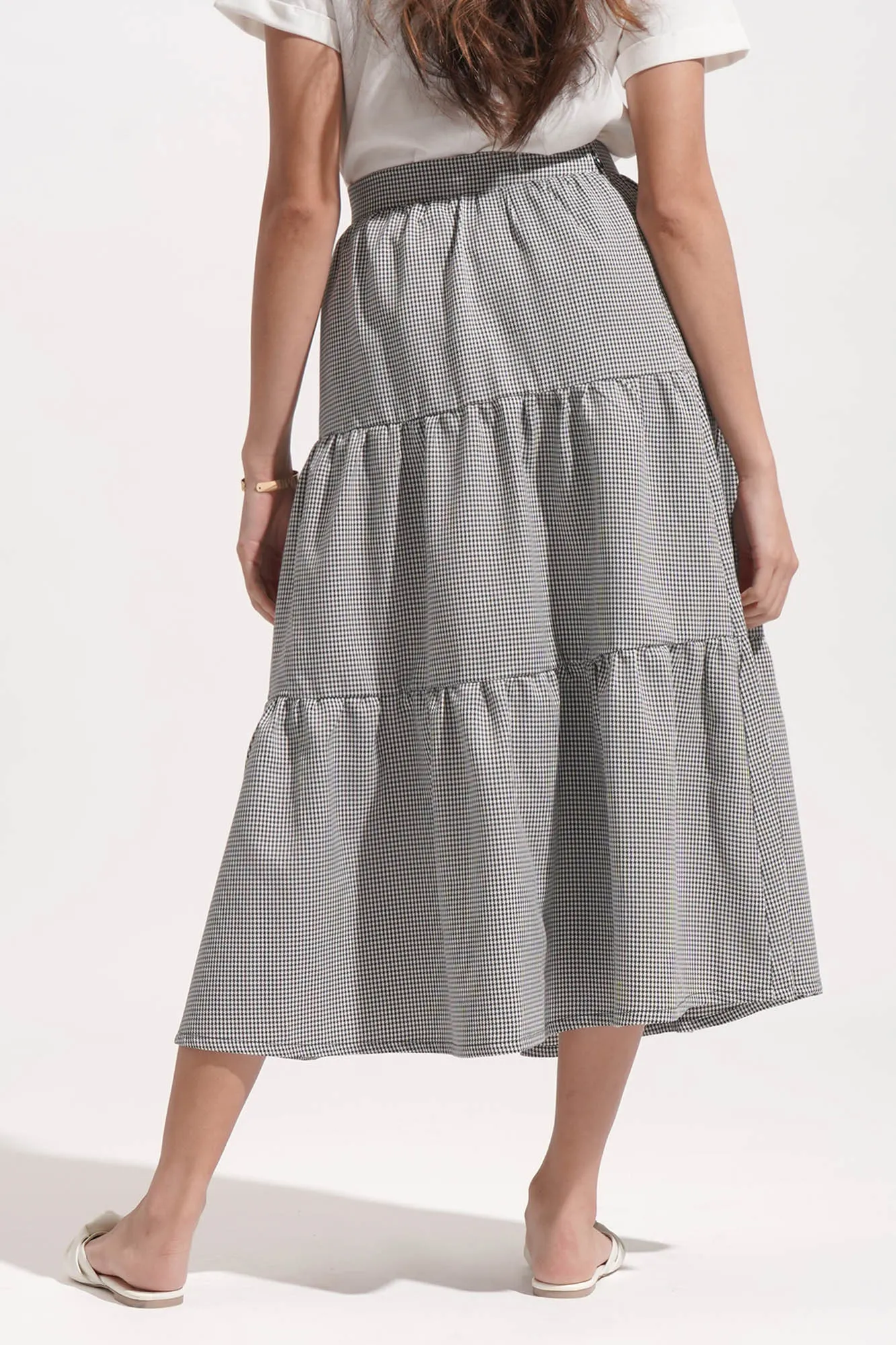 Gingham Tiered Midi Skirt