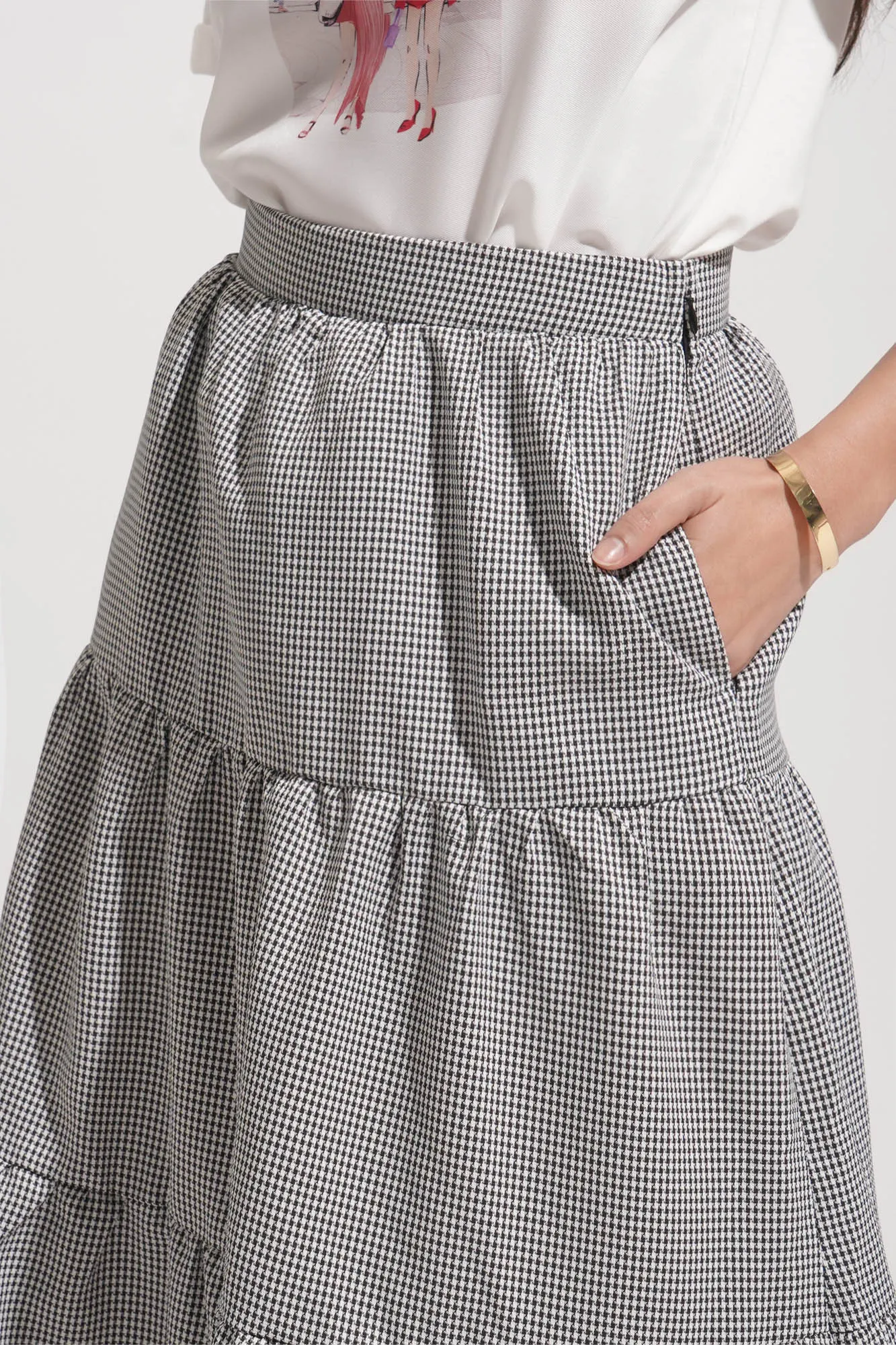 Gingham Tiered Midi Skirt