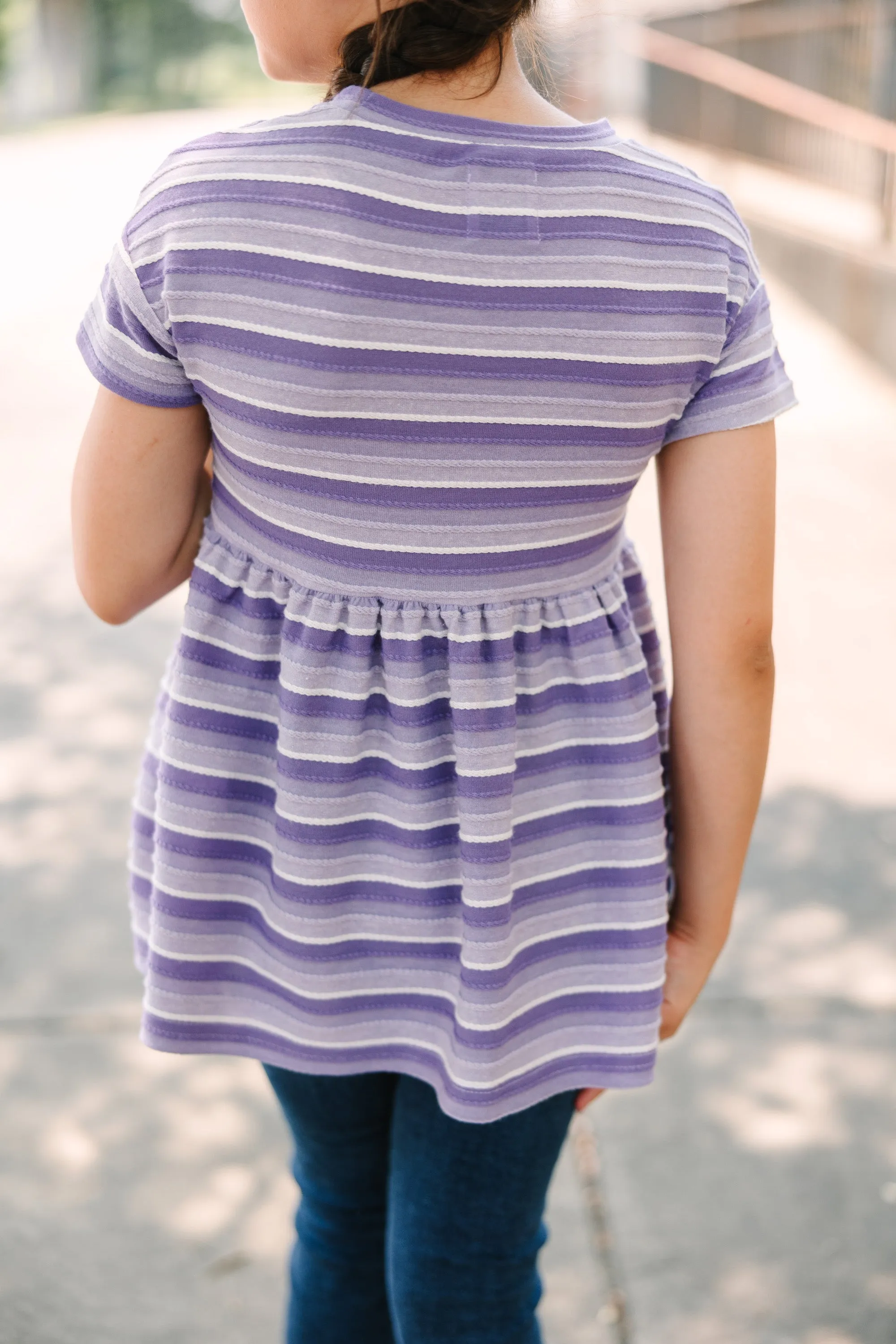Girls: Take Your Time Purple Striped Peplum Top
