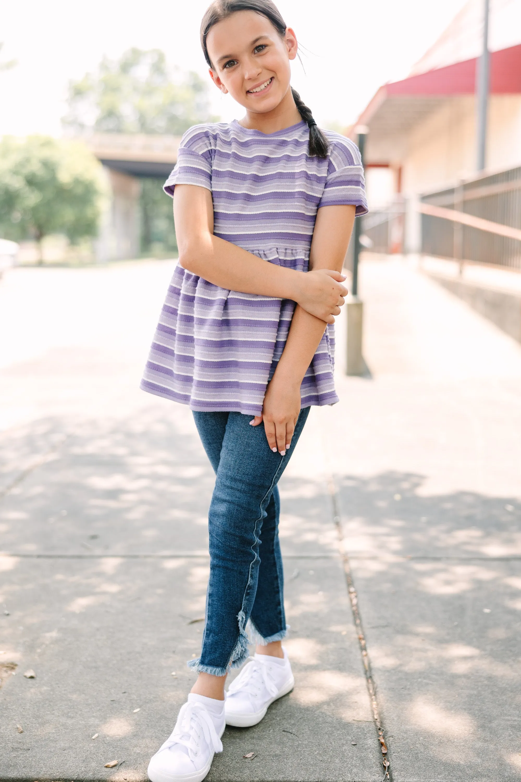Girls: Take Your Time Purple Striped Peplum Top