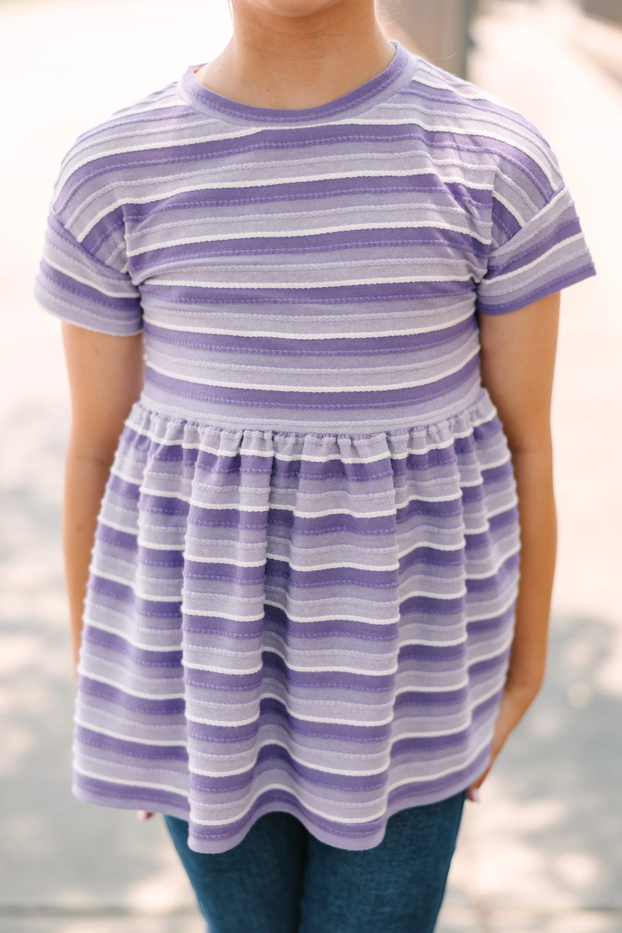 Girls: Take Your Time Purple Striped Peplum Top