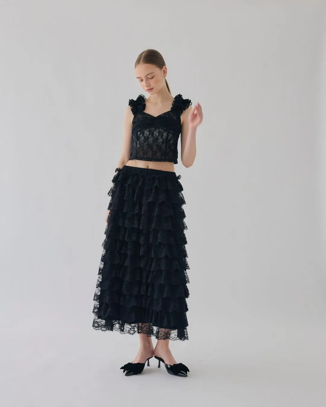 Girly Lace Frill Long Skirt [2colours]