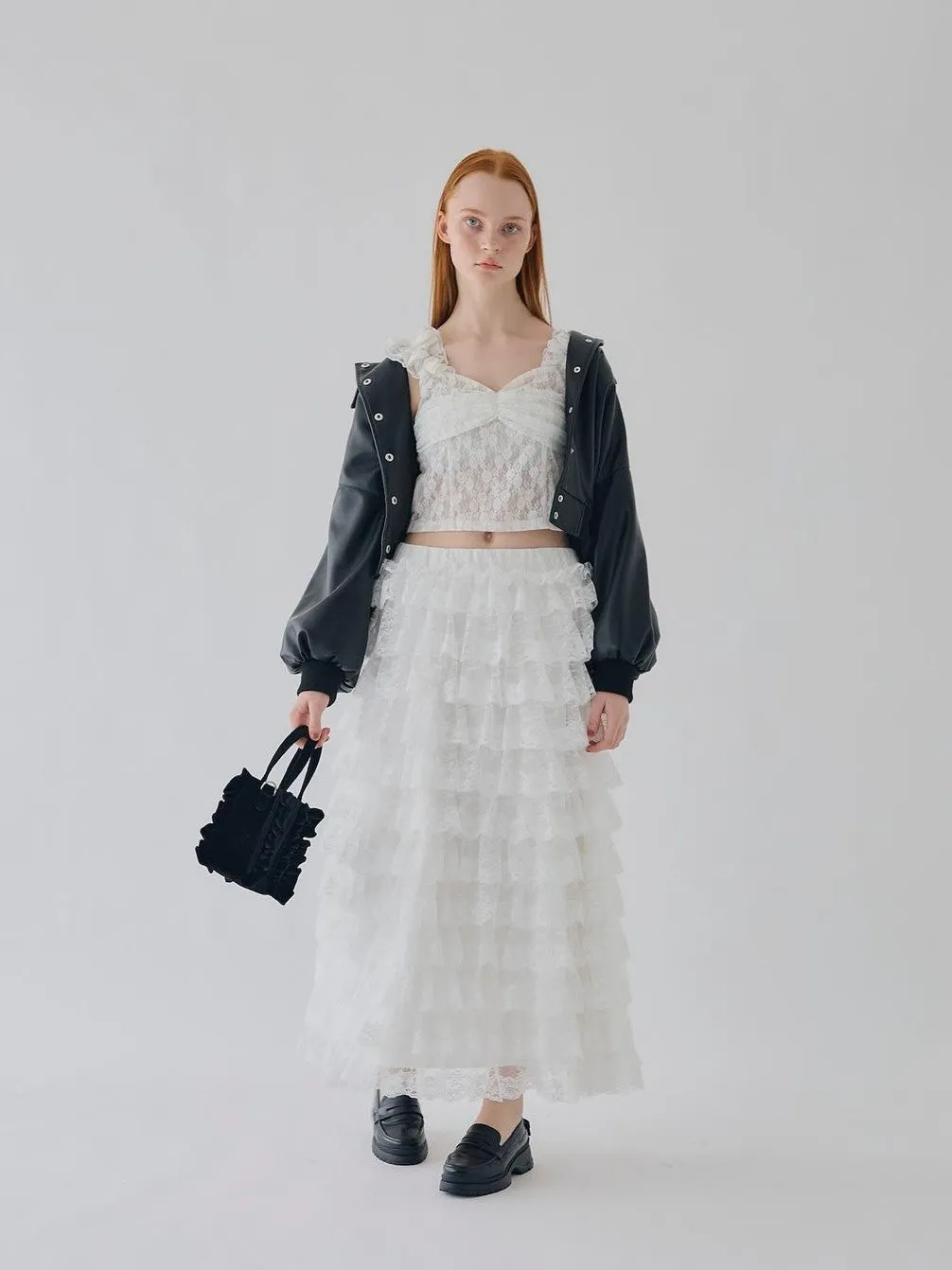 Girly Lace Frill Long Skirt [2colours]
