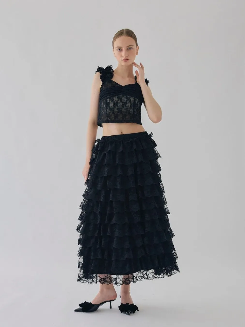 Girly Lace Frill Long Skirt [2colours]