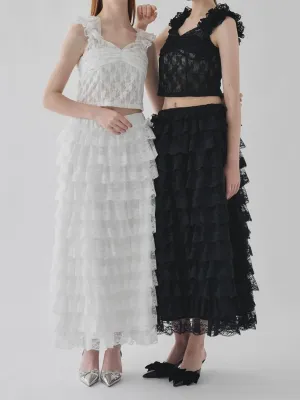 Girly Lace Frill Long Skirt [2colours]