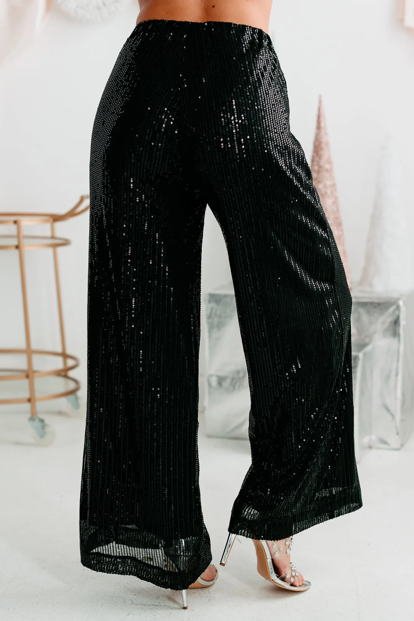 Glitter Goals Sequin Wide Leg Pant (Black)