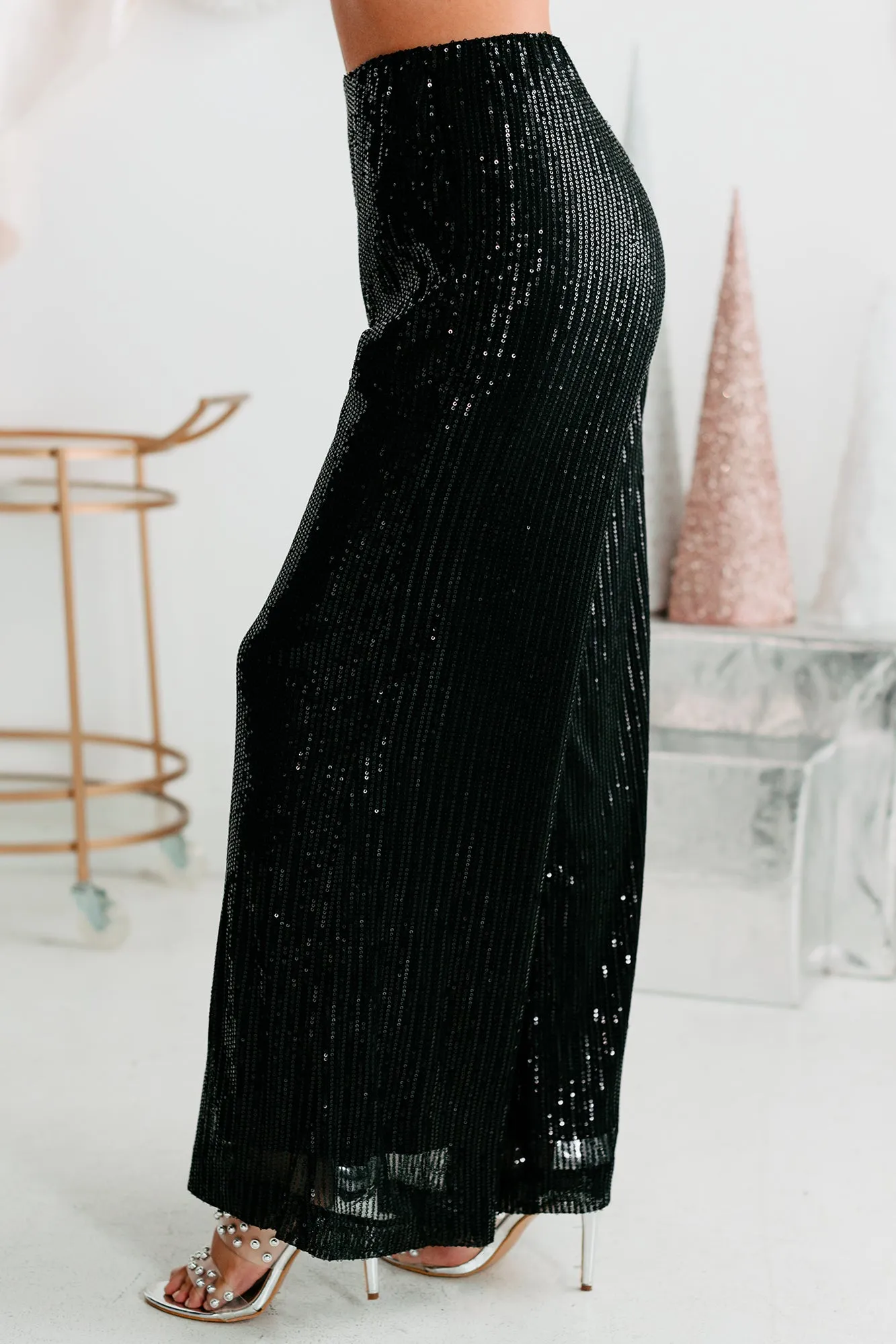 Glitter Goals Sequin Wide Leg Pant (Black)