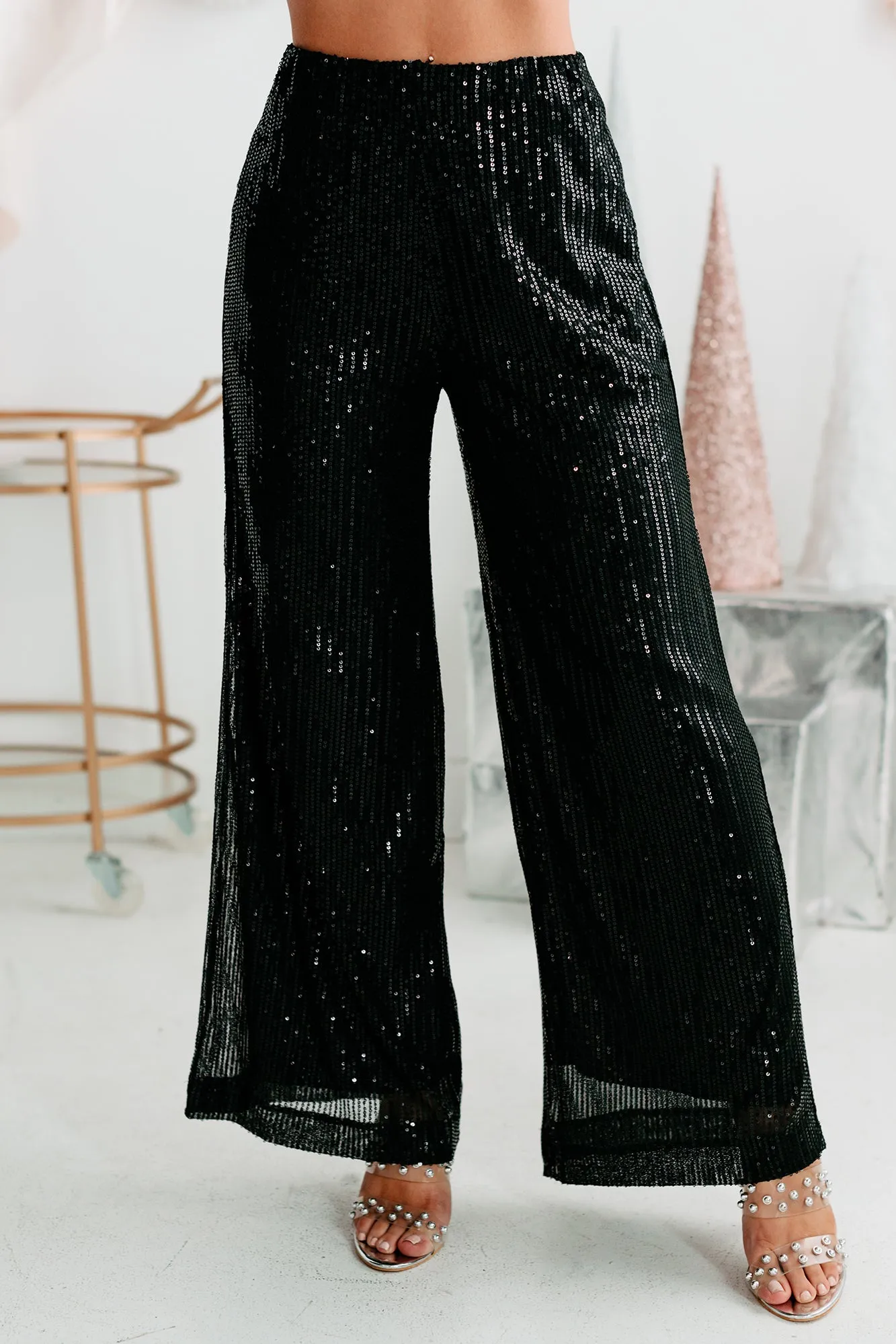 Glitter Goals Sequin Wide Leg Pant (Black)