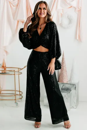 Glitter Goals Sequin Wide Leg Pant (Black)
