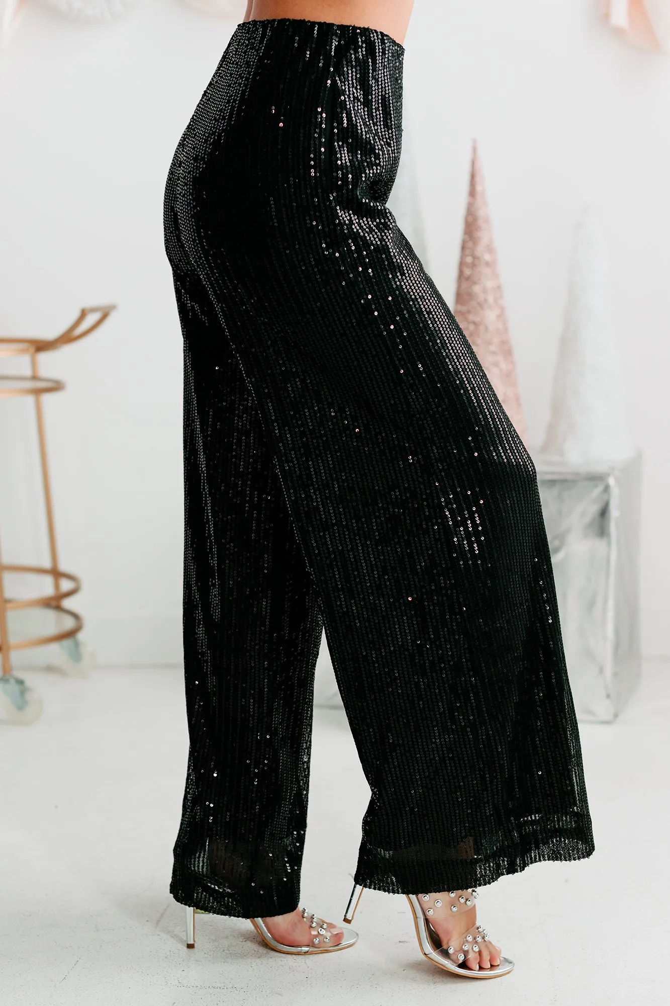 Glitter Goals Sequin Wide Leg Pant (Black)