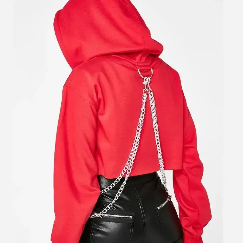 Gothic Punk Cropped Hoodie with Chain | Anime Techwear