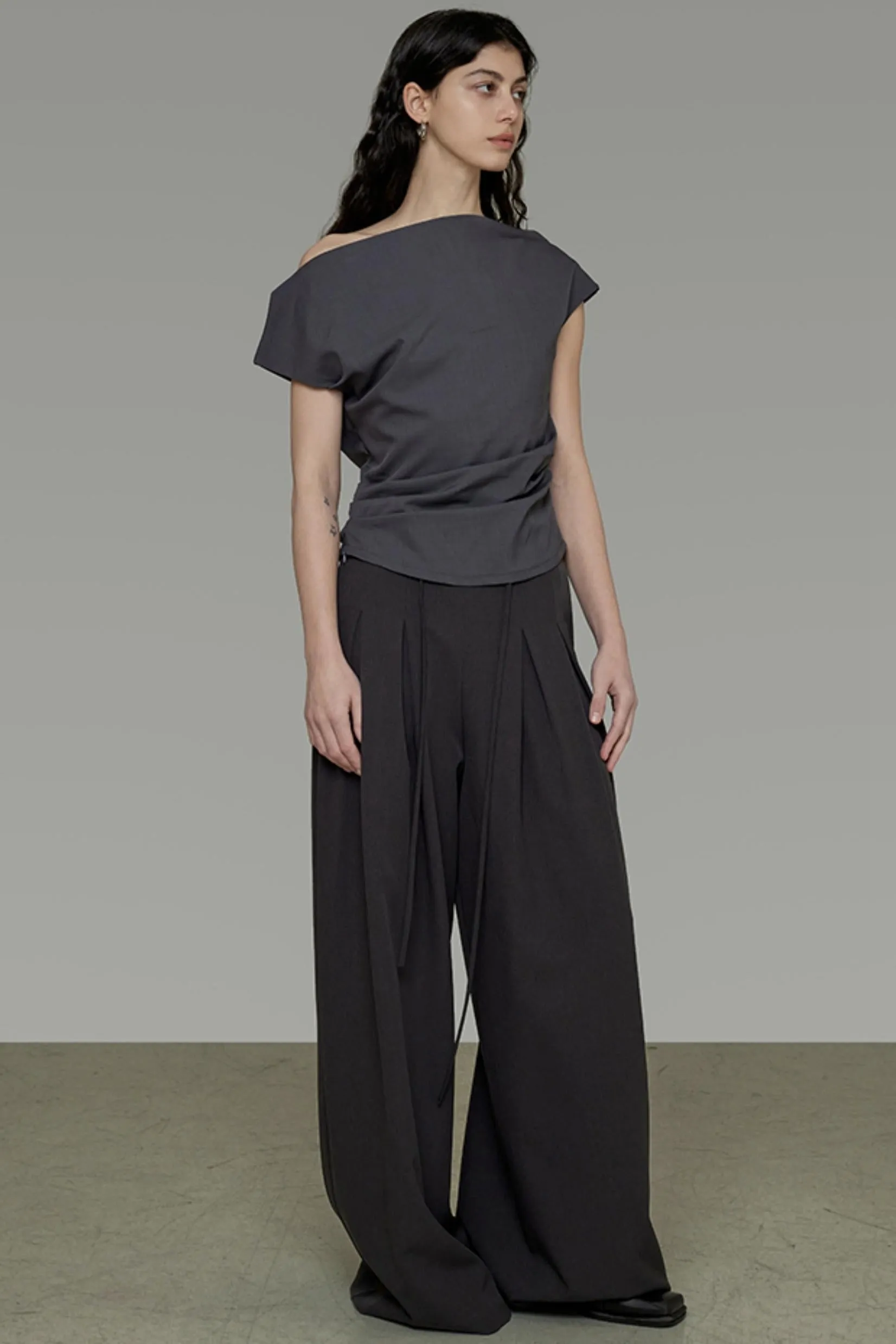 Gray Asymmetrical Strapless Tee