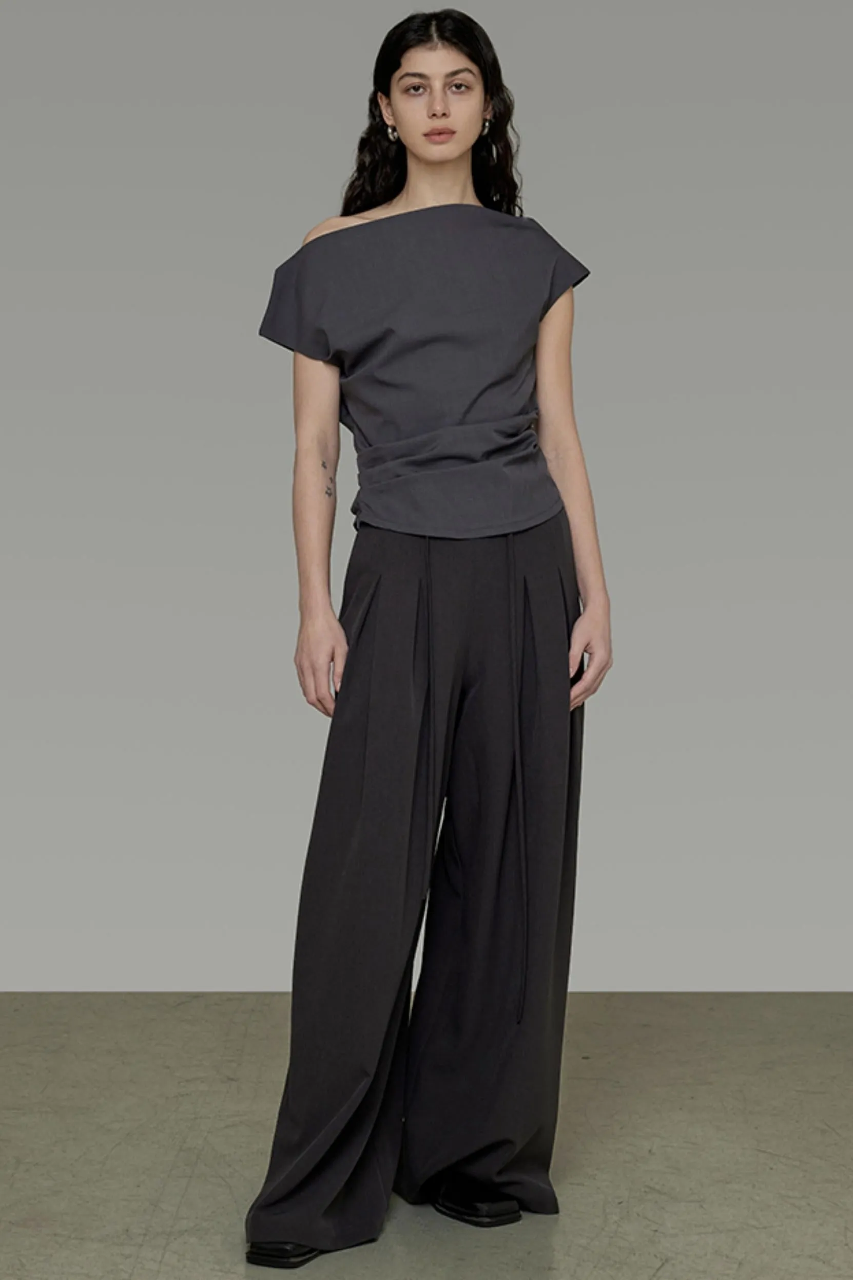 Gray Asymmetrical Strapless Tee
