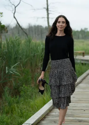 GRAY PRINTED TIERED SKIRT