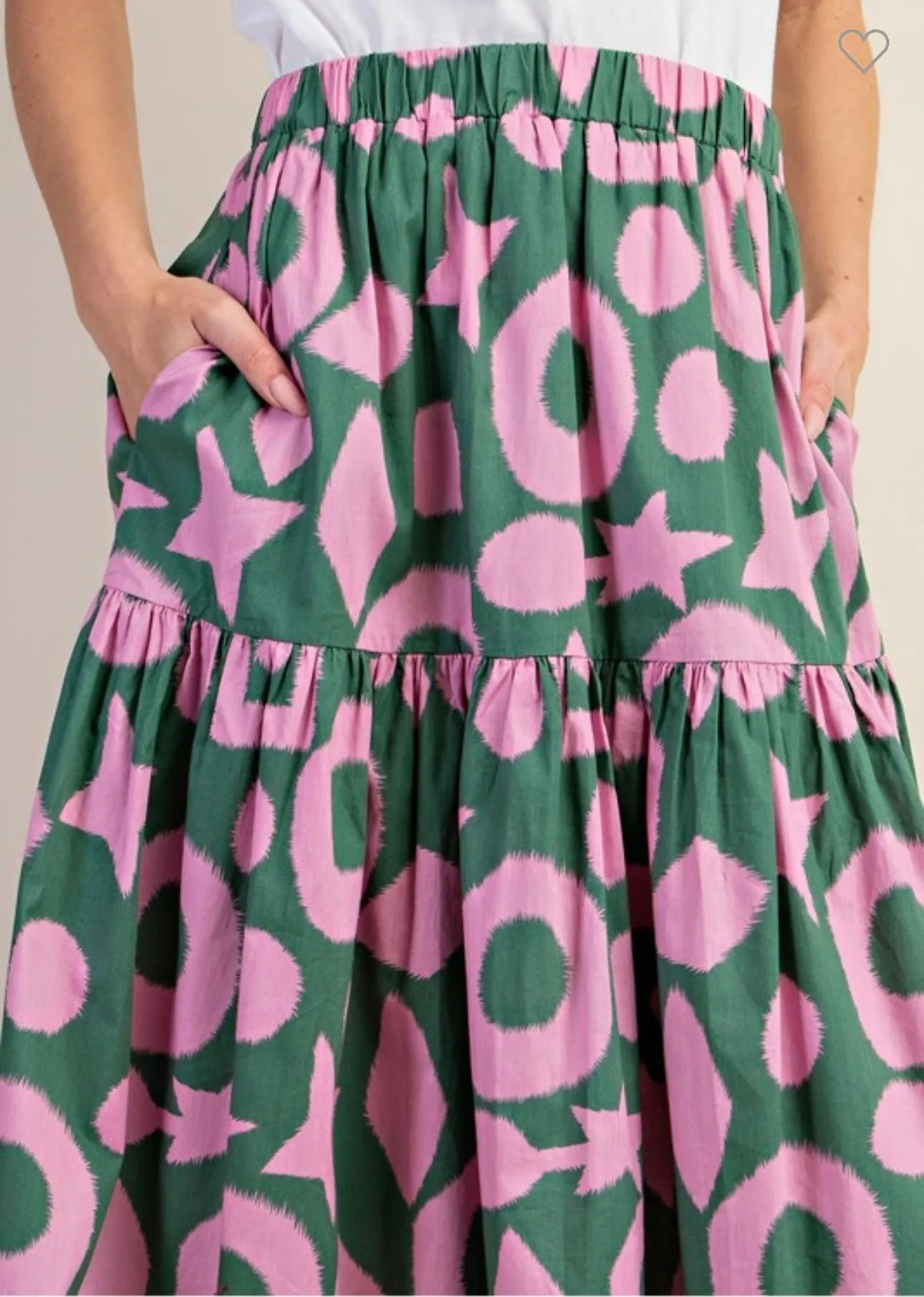 Green & Pink Tiered Midi Skirt