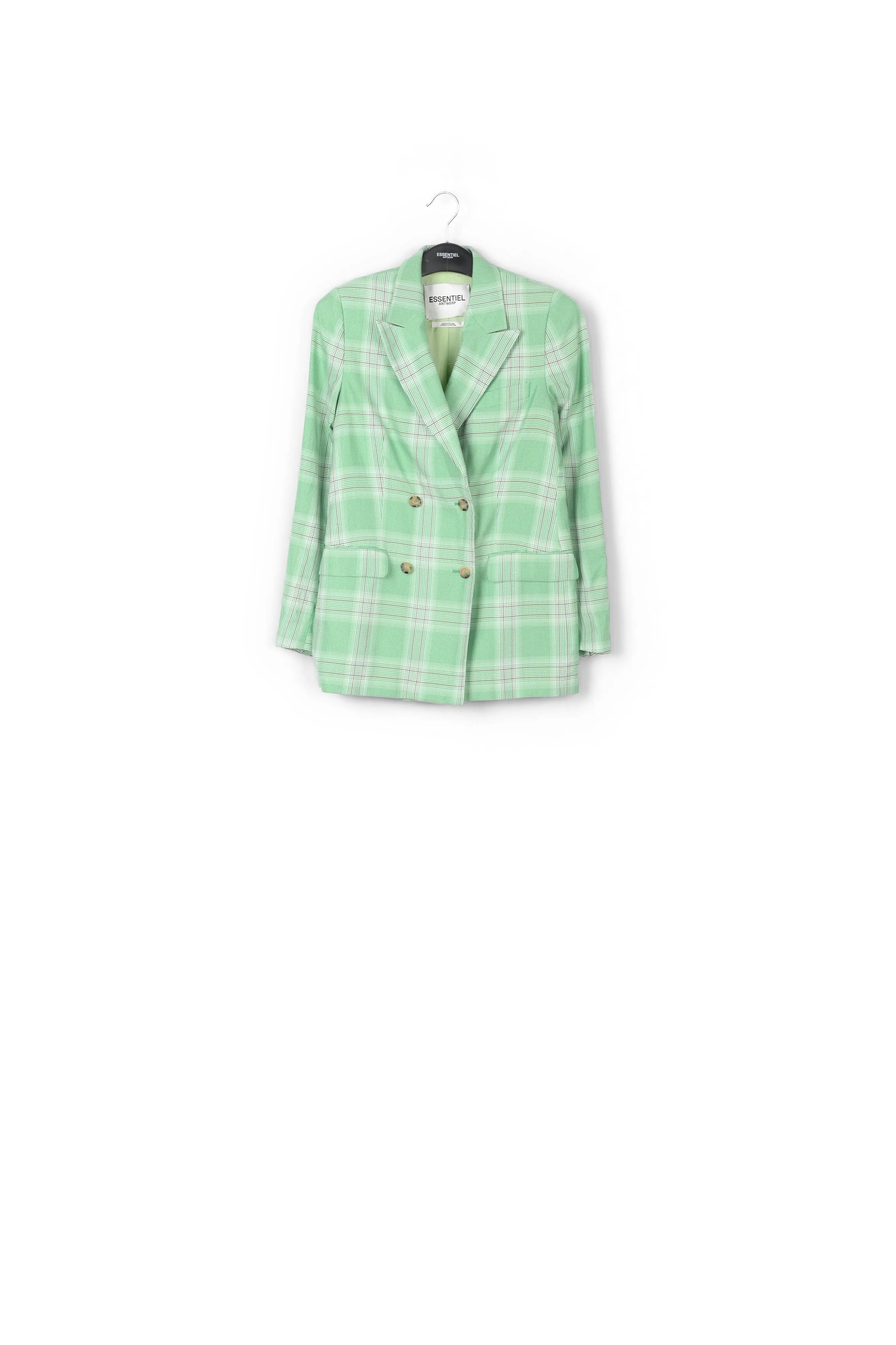 Green plaid double-breasted blazer