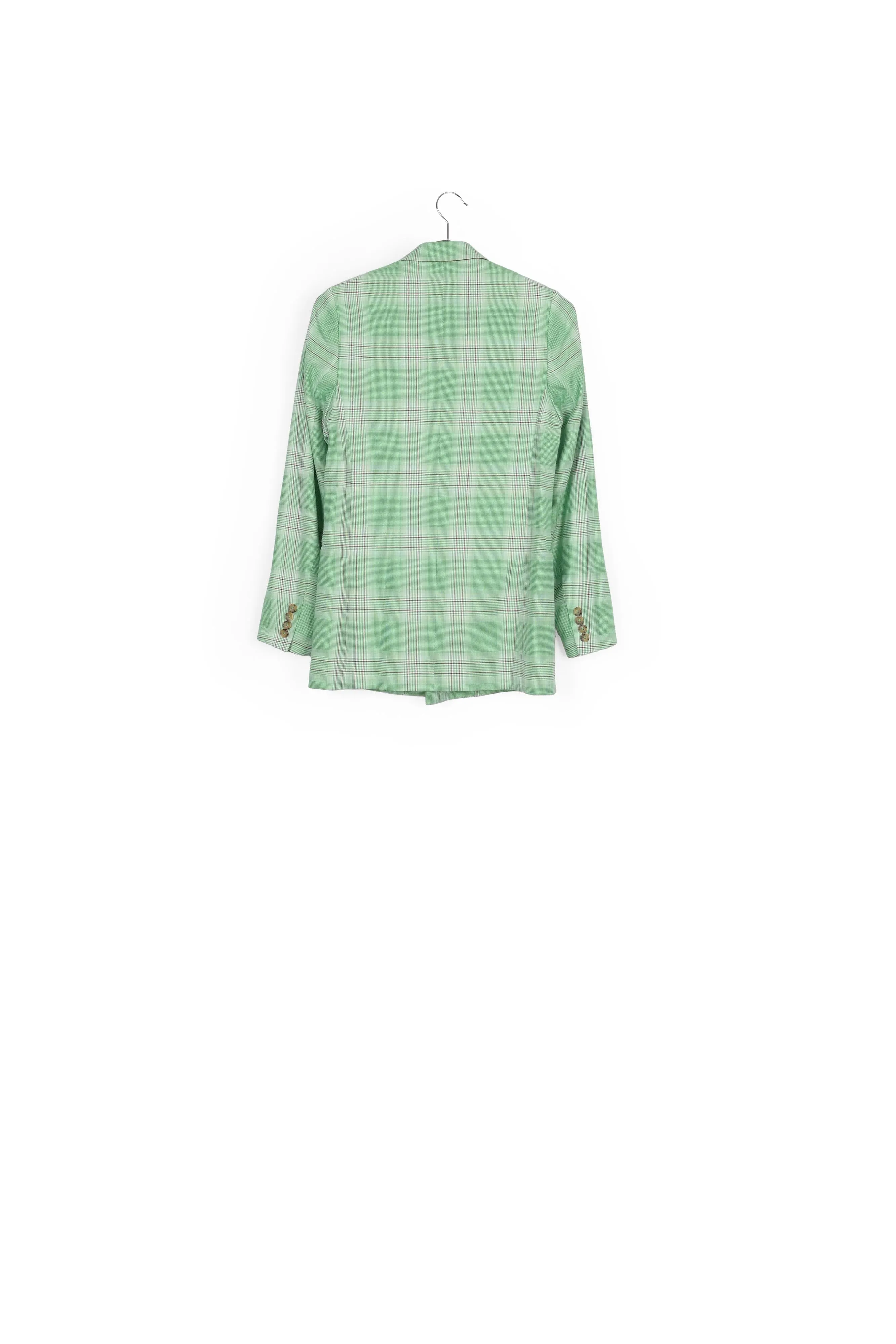 Green plaid double-breasted blazer