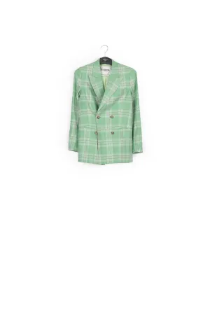 Green plaid double-breasted blazer