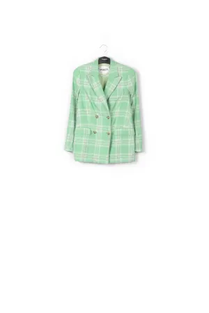 Green plaid double-breasted blazer