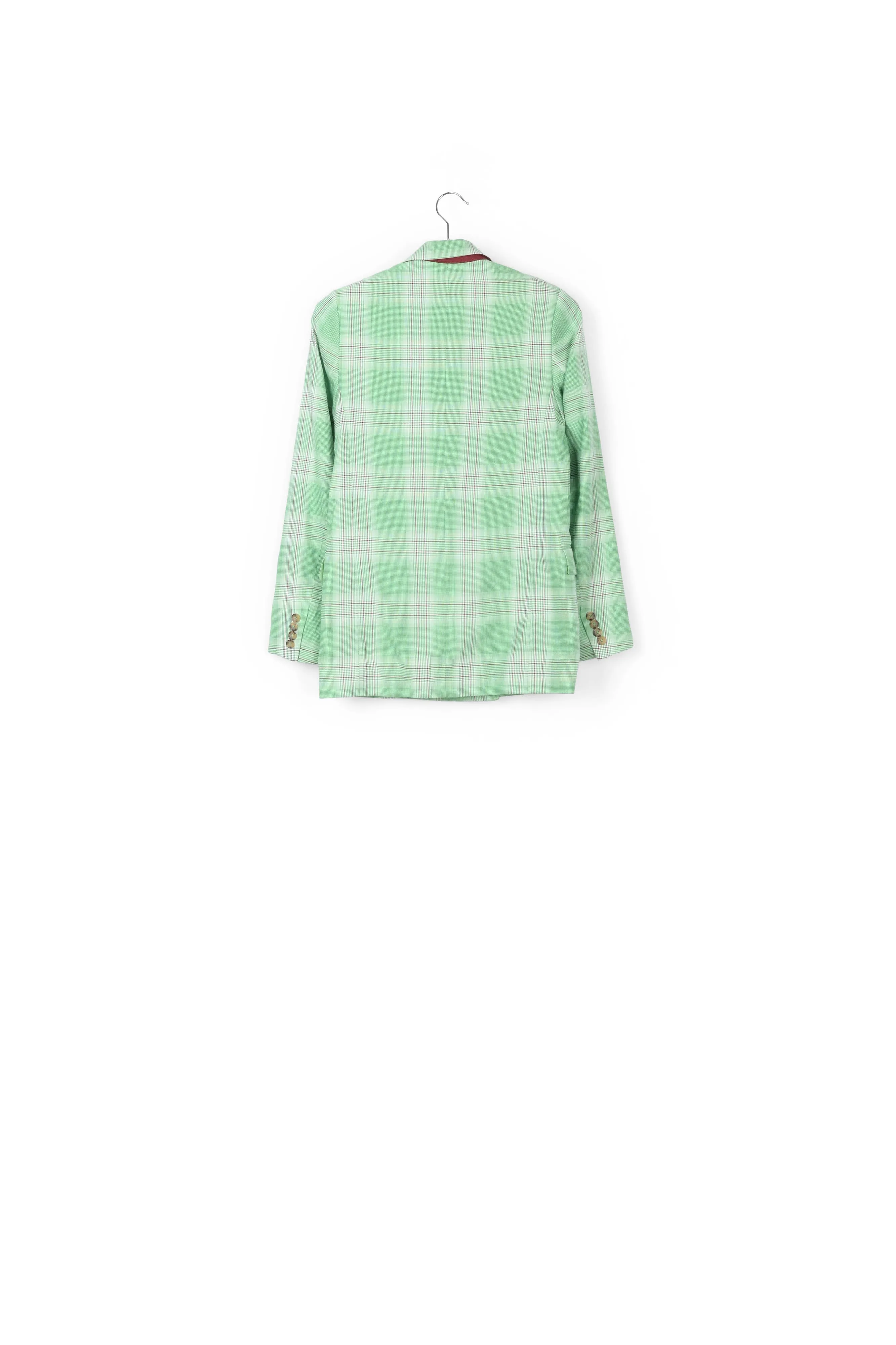 Green plaid double-breasted blazer