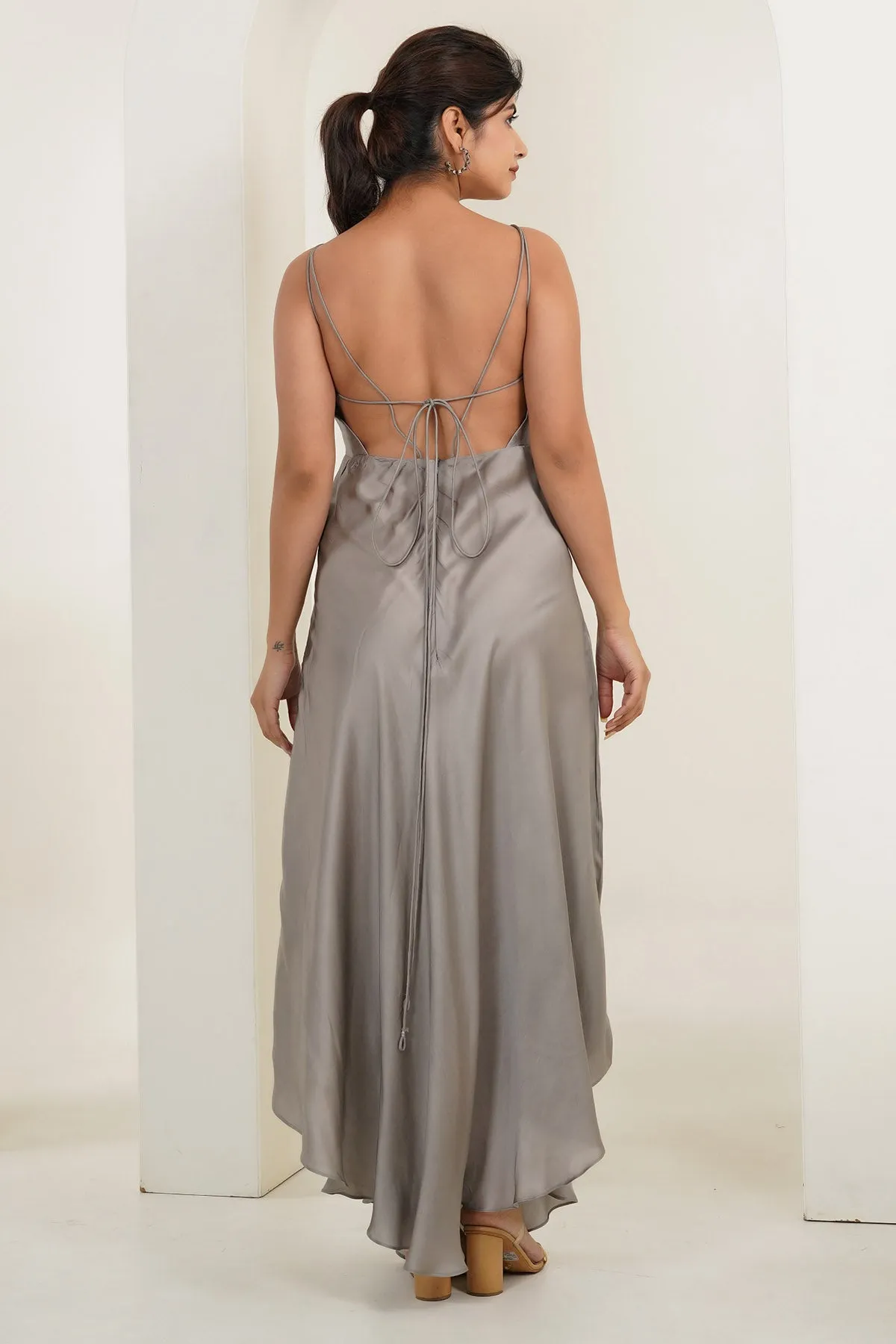 Grey High-Low Strappy Maxi Dress