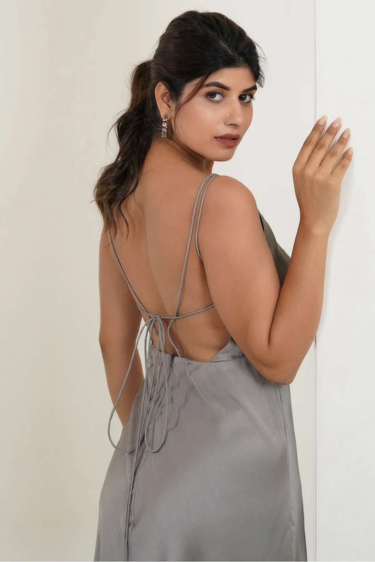 Grey High-Low Strappy Maxi Dress
