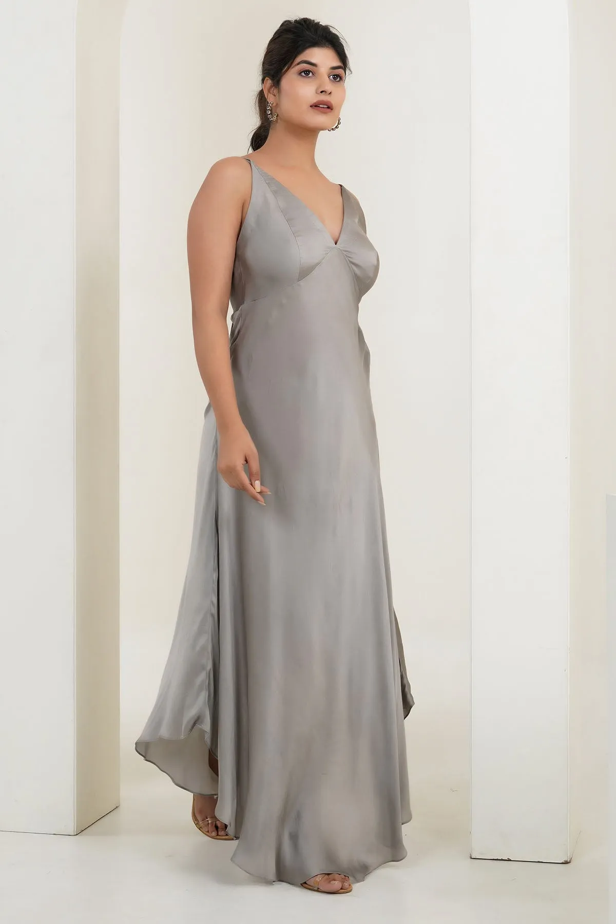Grey High-Low Strappy Maxi Dress