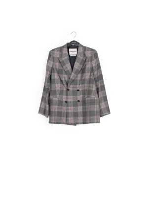 Grey plaid double-breasted blazer