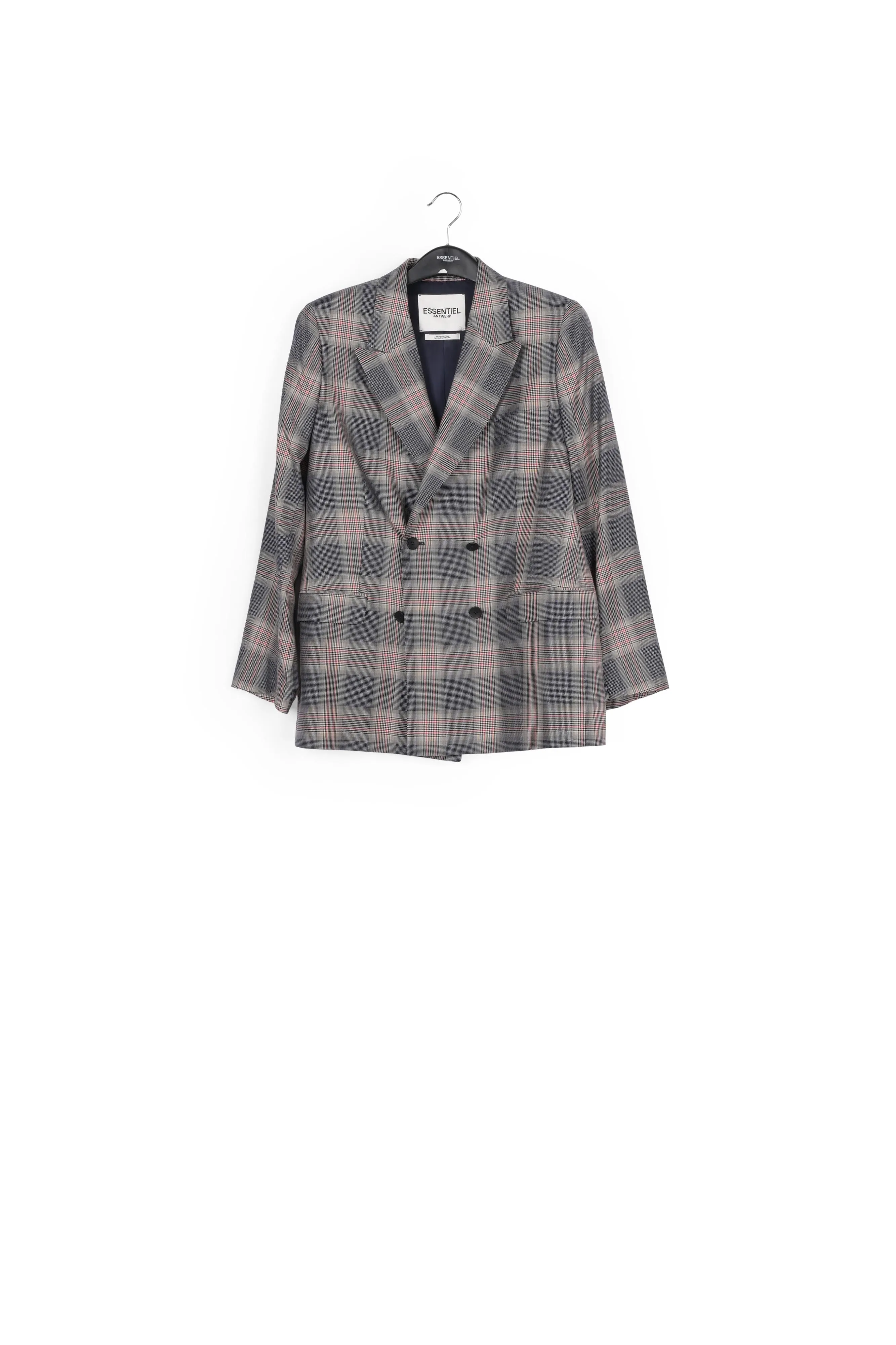 Grey plaid double-breasted blazer