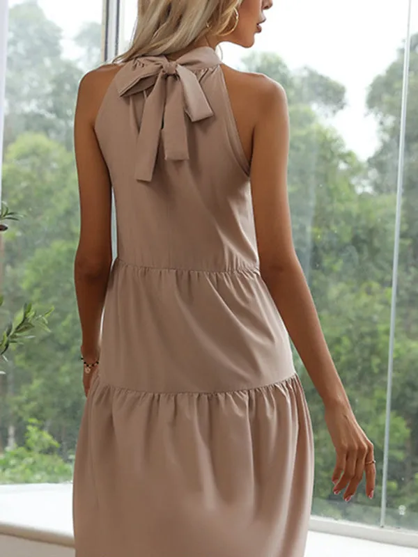 Halter Neck High-Low Hem Dress with Tiered Ruffles