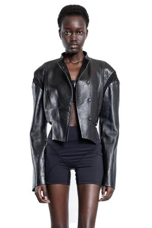 Hand-crocheted Cropped Biker Jacket in Lambskin