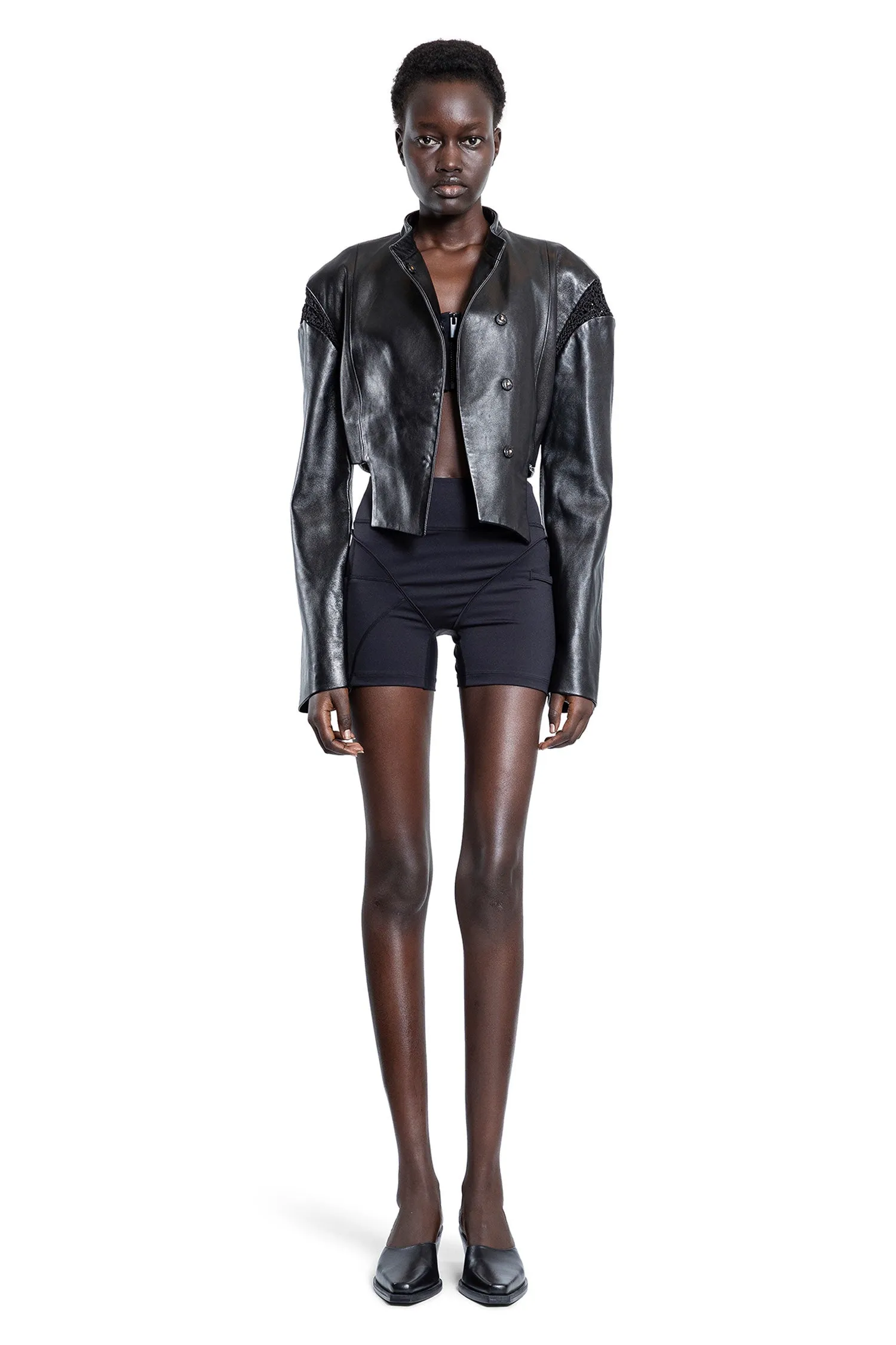 Hand-crocheted Cropped Biker Jacket in Lambskin