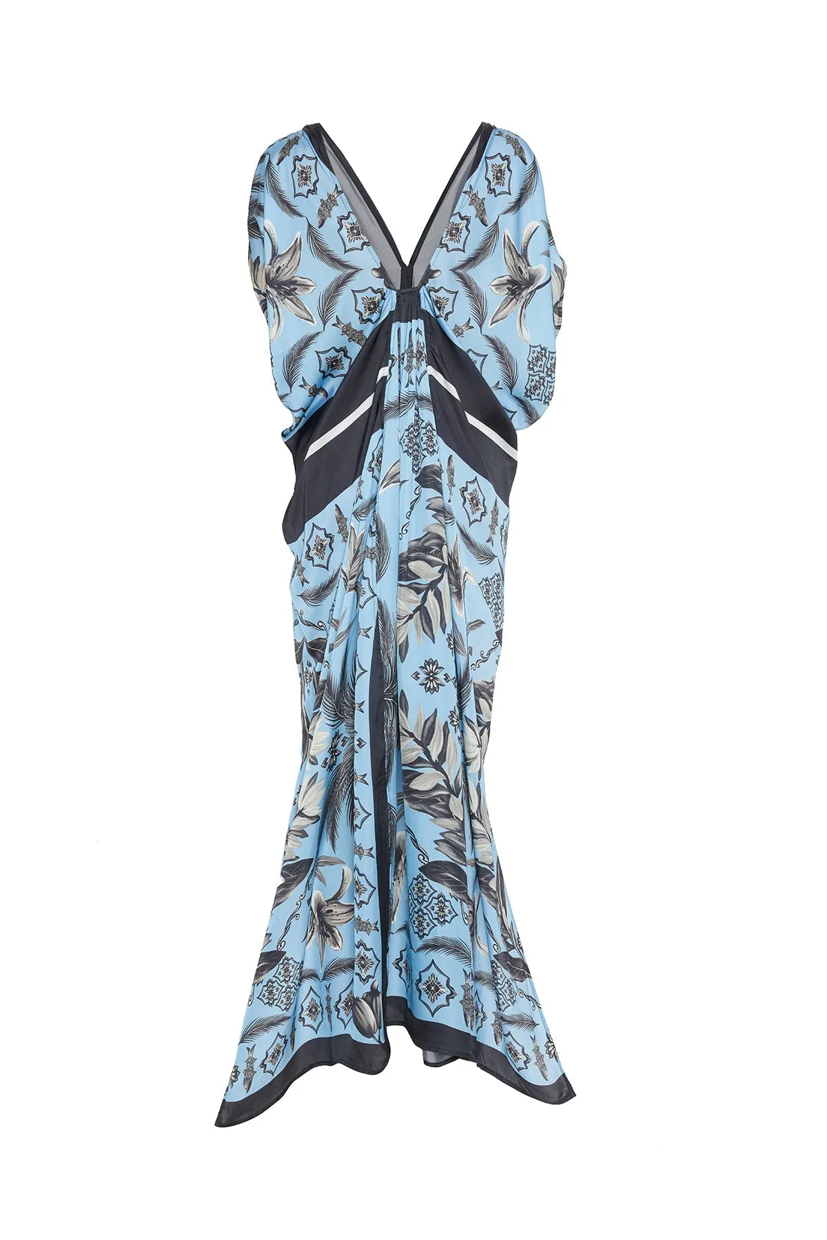 Hand Draped Kaftan in Cornflower Tropical