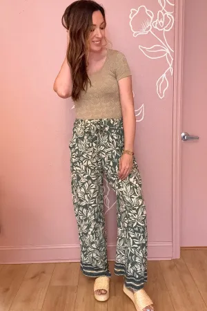 Harlow Leaf Print Wide Leg Pants